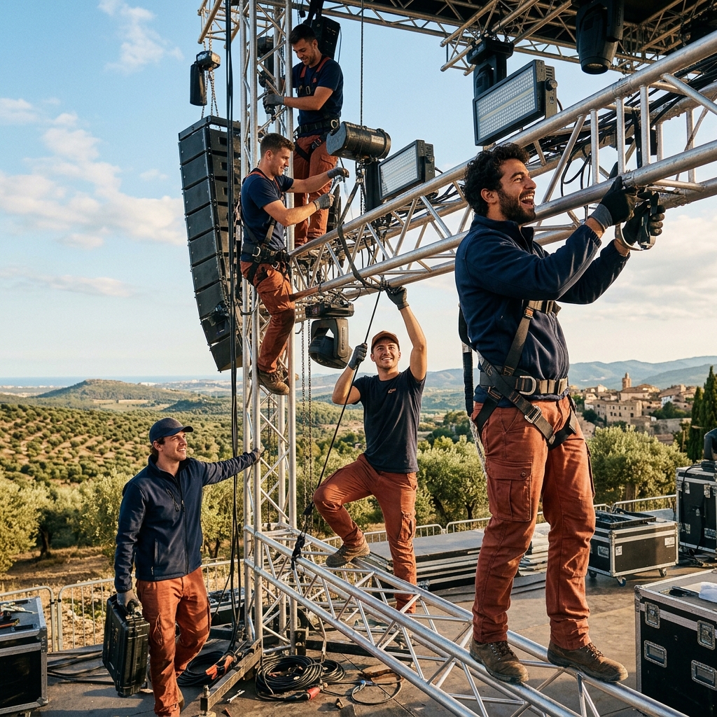 Groep aan het werk op een festival